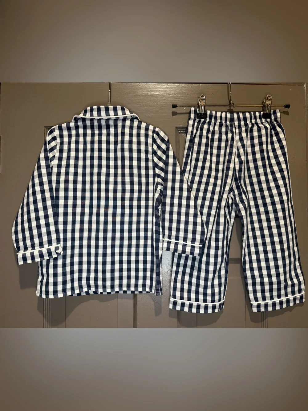 Petite Plume Kid’s Twill Pajama Set in Navy Gingham 3T
